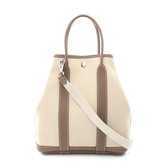 Hermes Garden File PM Canvas Leather Tote Bag - Picture 1 of 6
